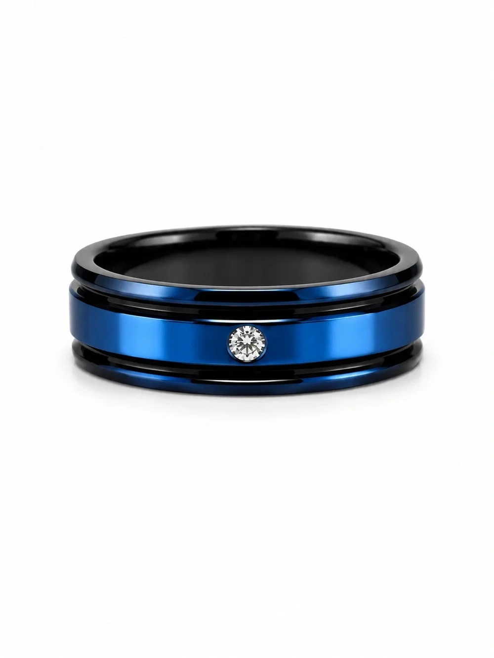Blue and Black Men's Stainless Steel Band with accent stone